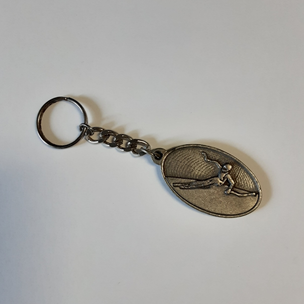 Pewter Keychain Skier Skiing Key Ring Vintage Winter Sports Gift Keychain